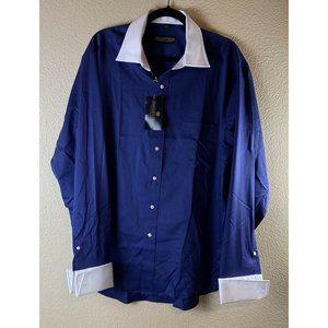 NWT Donald Trump Signature Coll 17 36/37 Blue White Dress Shirt French Cuff